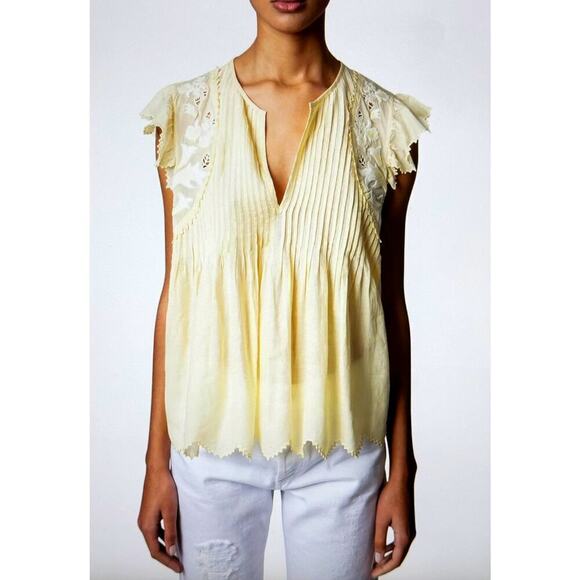 Zadig & Voltaire Tiara Tomboy Floral Embroidered Top - Butter - size S - Picture 4 of 9